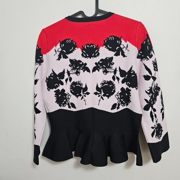 3.1 Philip Lim Peplum cardigan Women's Sz M Black  Red Pink Floral Designer - Picture 7 of 7